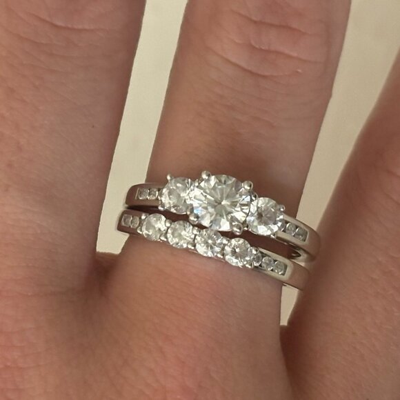 Diamonique 2.15 cttw Round-Cut Bridal Ring Set, Sterling, Size 9 - Picture 3 of 4